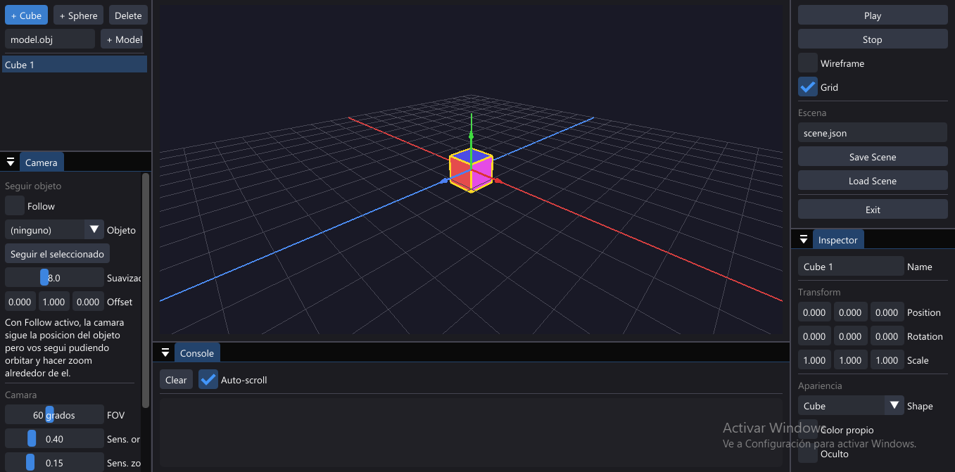 BlitzViwer3D general interface with a cube in the scene