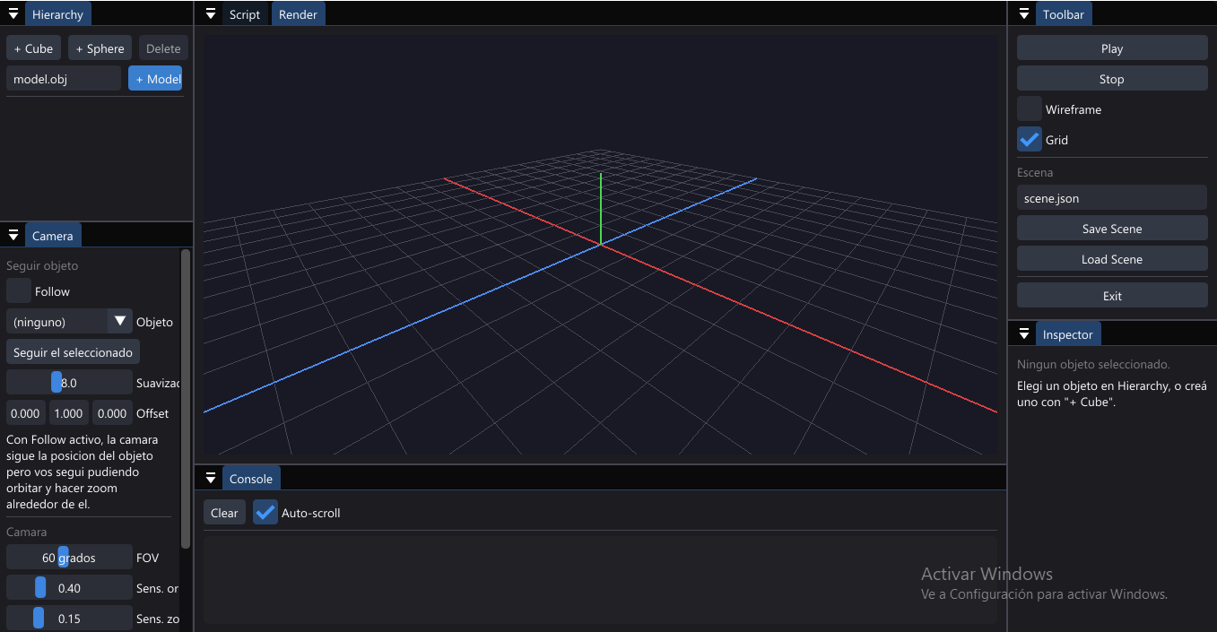 Script panel view with the Render tab empty
